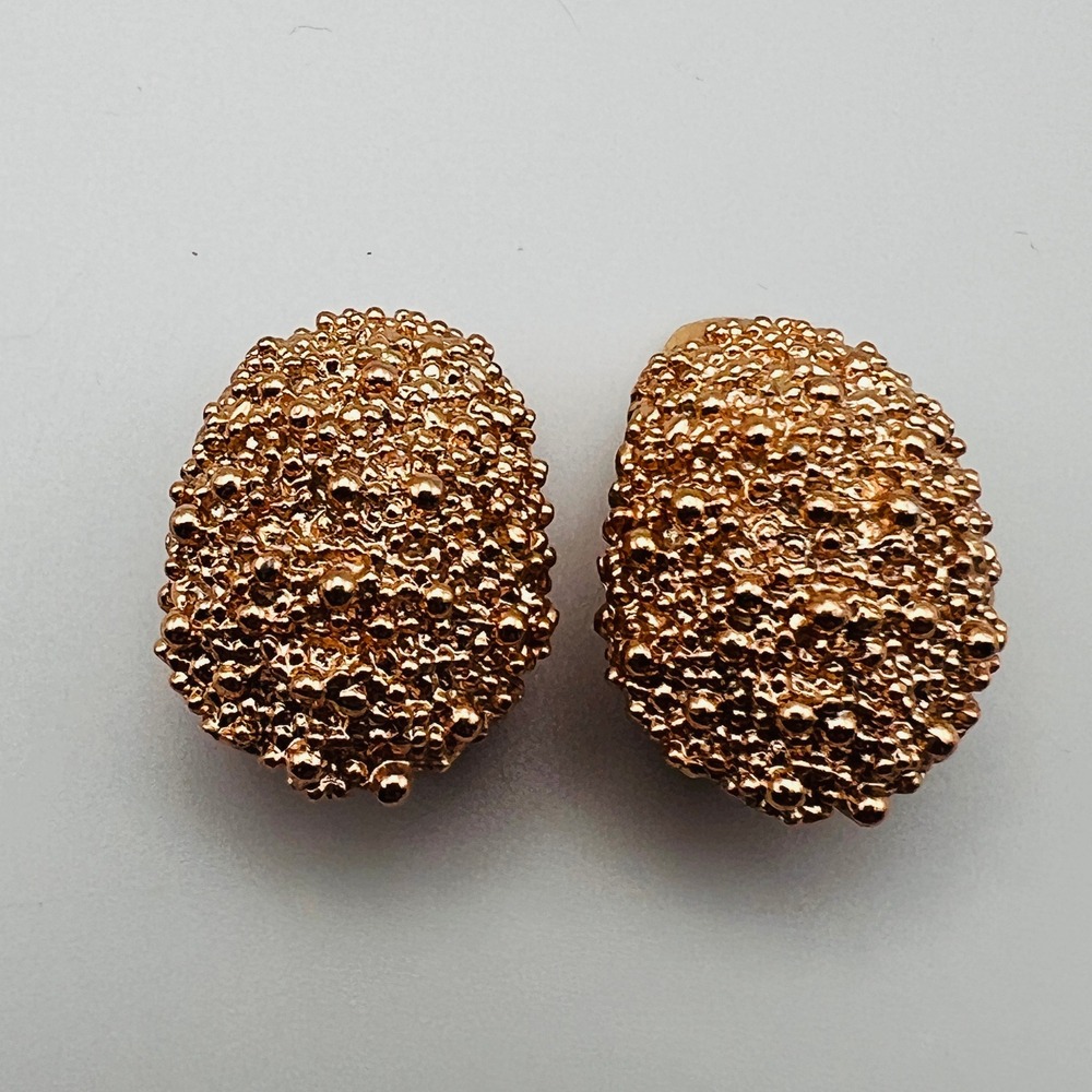 Napier Vintage Textured Clip On Earrings Gold Tone Bubble Nugget Oval Statement